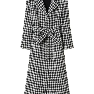 Cappotto lungo a fantasia Vichy bianca e nera