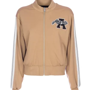 Felpa cannella con bande laterali e logo Actitude sul petto