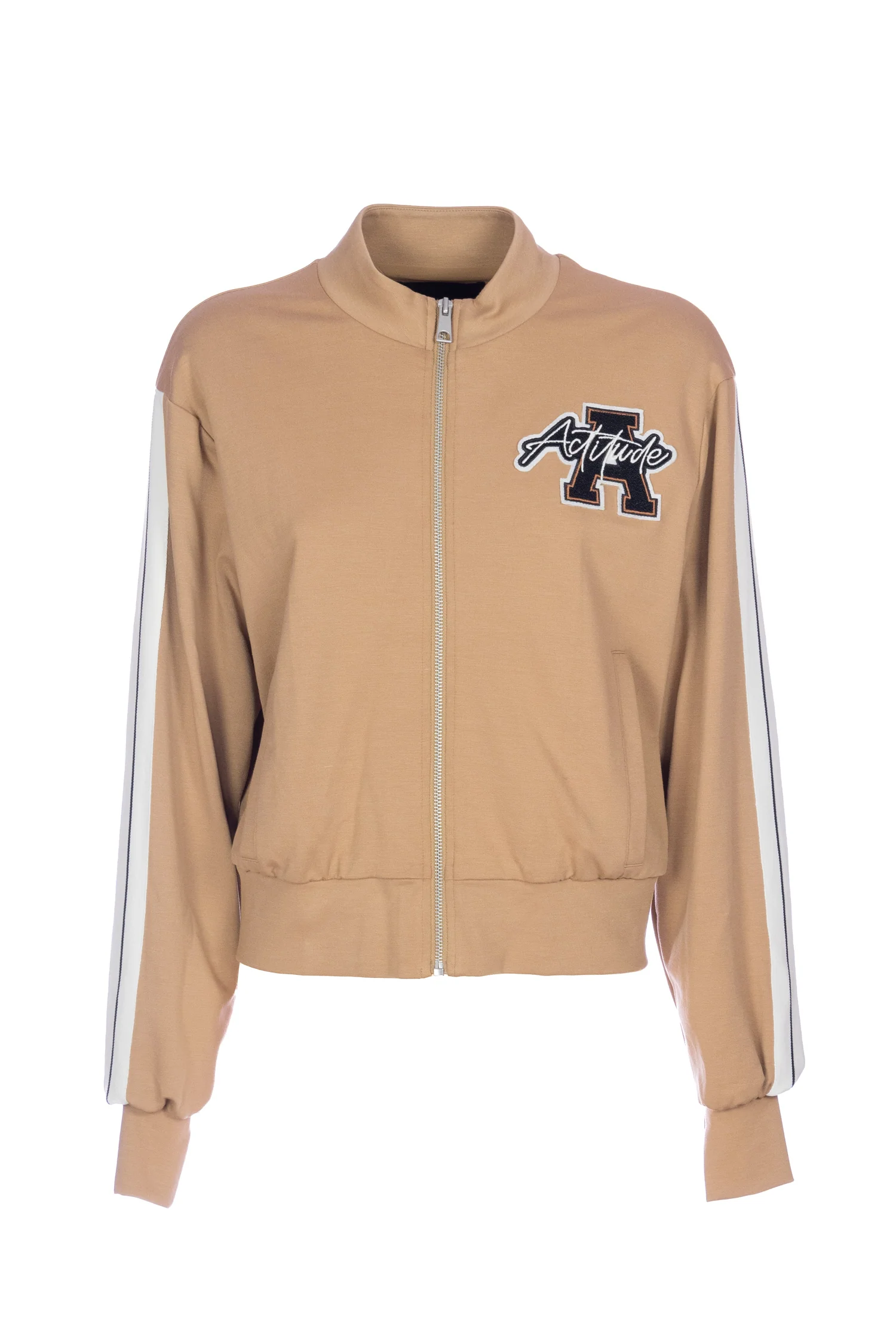 Felpa cannella con bande laterali e logo Actitude sul petto