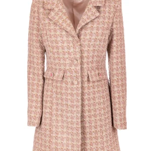 Cappotto slim monopetto rosa polvere in tweed