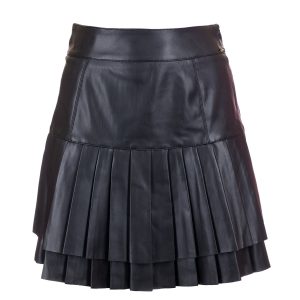 Gonna regular mini nera a vita alta in eco pelle