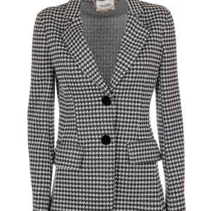 Blazer regular monopetto in fantasia pied de poule con lurex