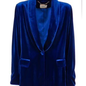 Blazer regular monopetto lungo bluette in velluto