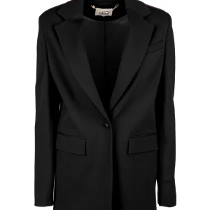 Blazer regular lungo monopetto nero in punto milano