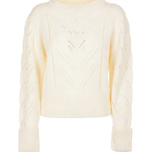 Maglia regular bianca traforata in misto lana