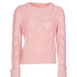 Maglia regular rosa polvere traforata con lana