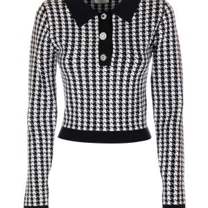 Maglia slim bianca e nera in jacquard pied de poule