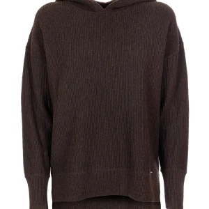 Maglia ampia marrone a costine con cappuccio