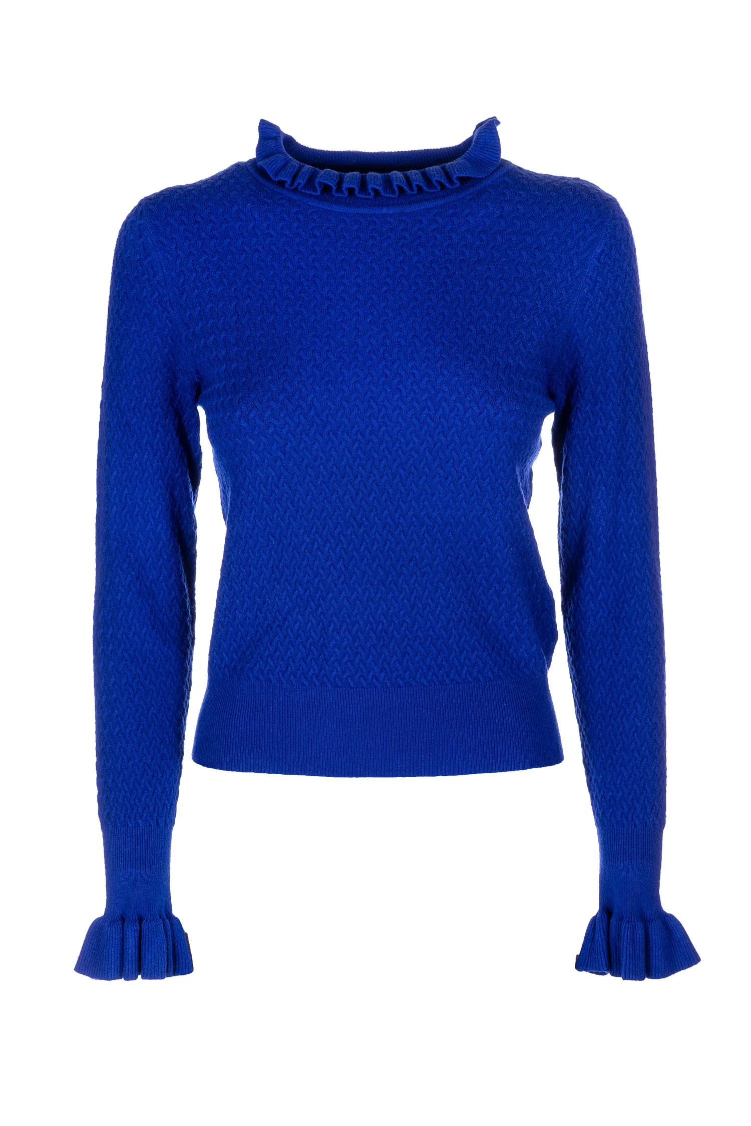 Maglia slim bluette con punto intrecciato e rouches - immagine 2