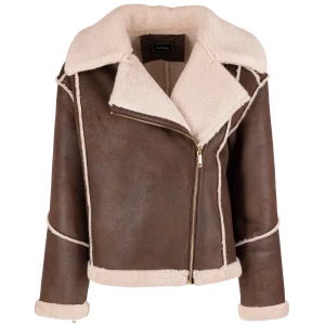 Giacca regular marrone e crema in eco montone