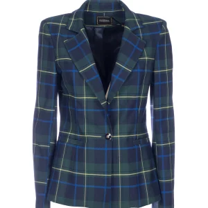 Blazer regular monopetto in tartan blu