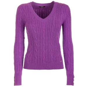 Maglia slim violetto con trecce e con lurex