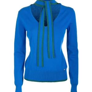 Maglia regular blu con scollo a V e fusciacca