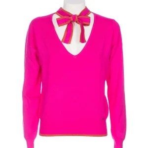 Maglia regular fucsia con scollo a V e fusciacca