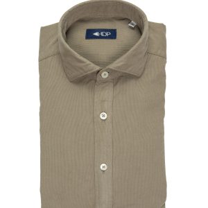 Camicia noce in velluto con collo alla francese