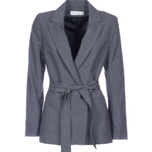 Blazer doppiopetto grigio melange con cintura