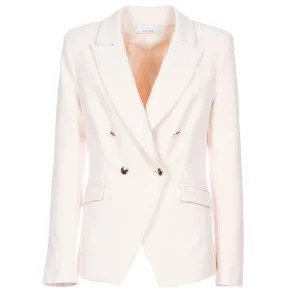Blazer doppiopetto panna in tessuto tecnico