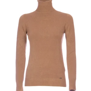 Maglia dolcevita cammello in viscosa stretch e angora
