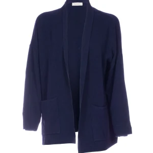 Cardigan blu in viscosa stretch e angora