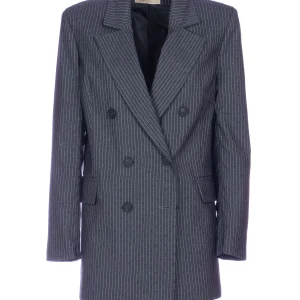 Giacca doppiopetto grigio gessata con strass