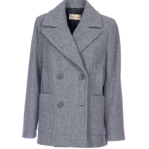 Giacca doppiopetto grigia in panno diagonale