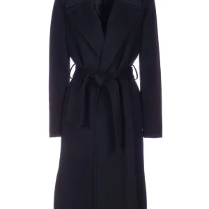 Cappotto lungo nero in panno con cintura