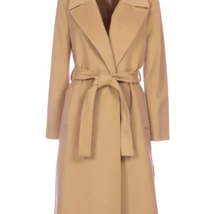 Cappotto lungo cammello in panno con cintura