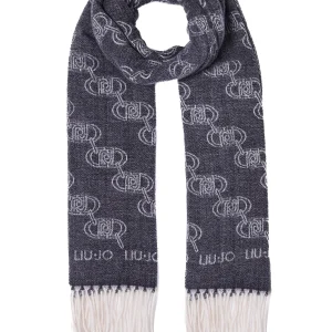 Stola nera con logo jacquard all over