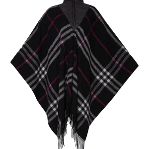 Cappa check nero in lana con collo alto