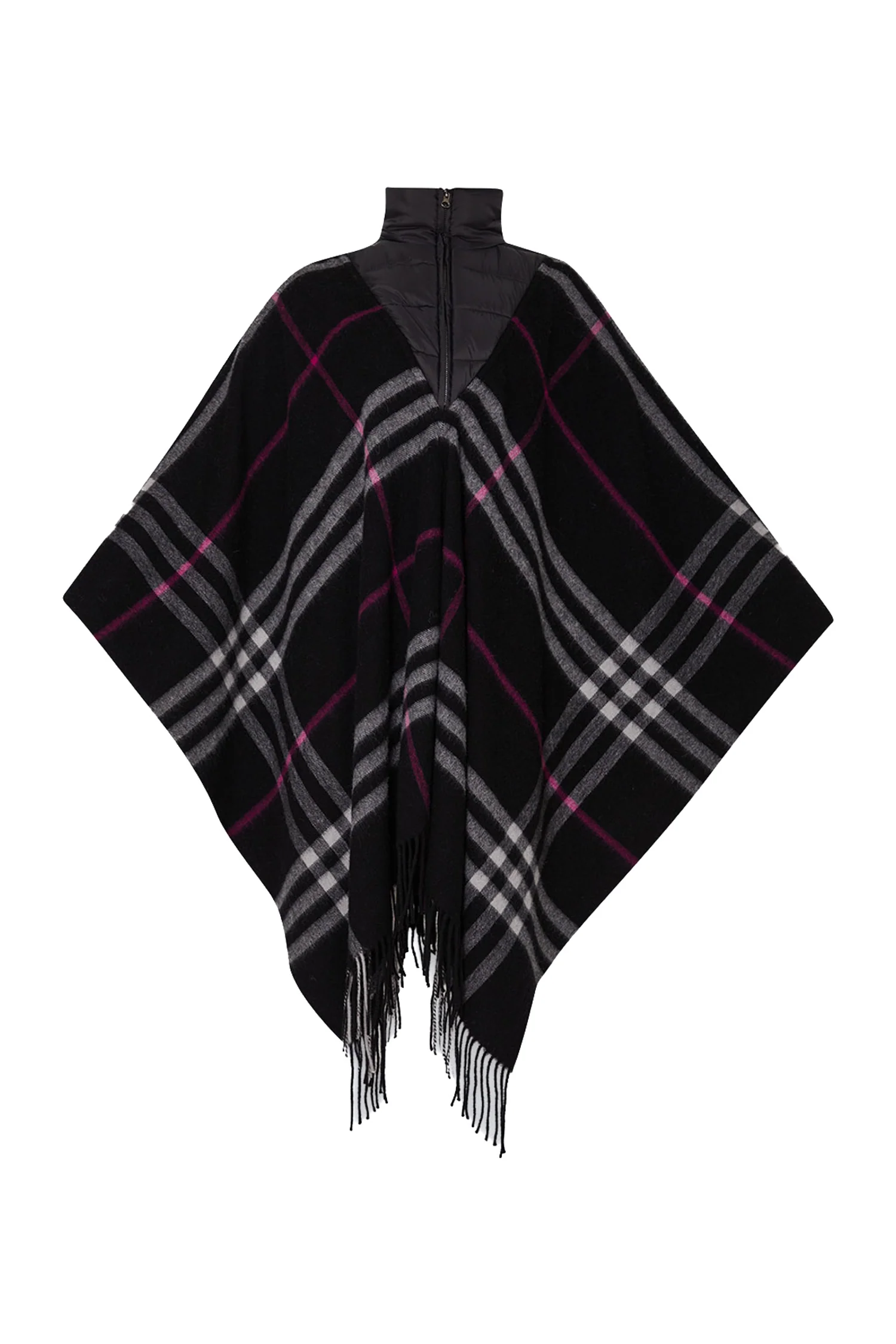 Cappa check nero in lana con collo alto