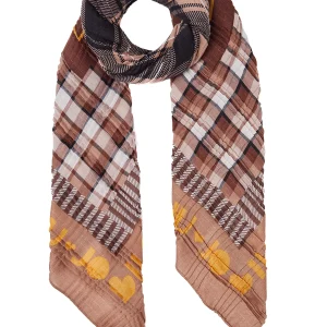 Foulard check cammello ecosostenibile con logo