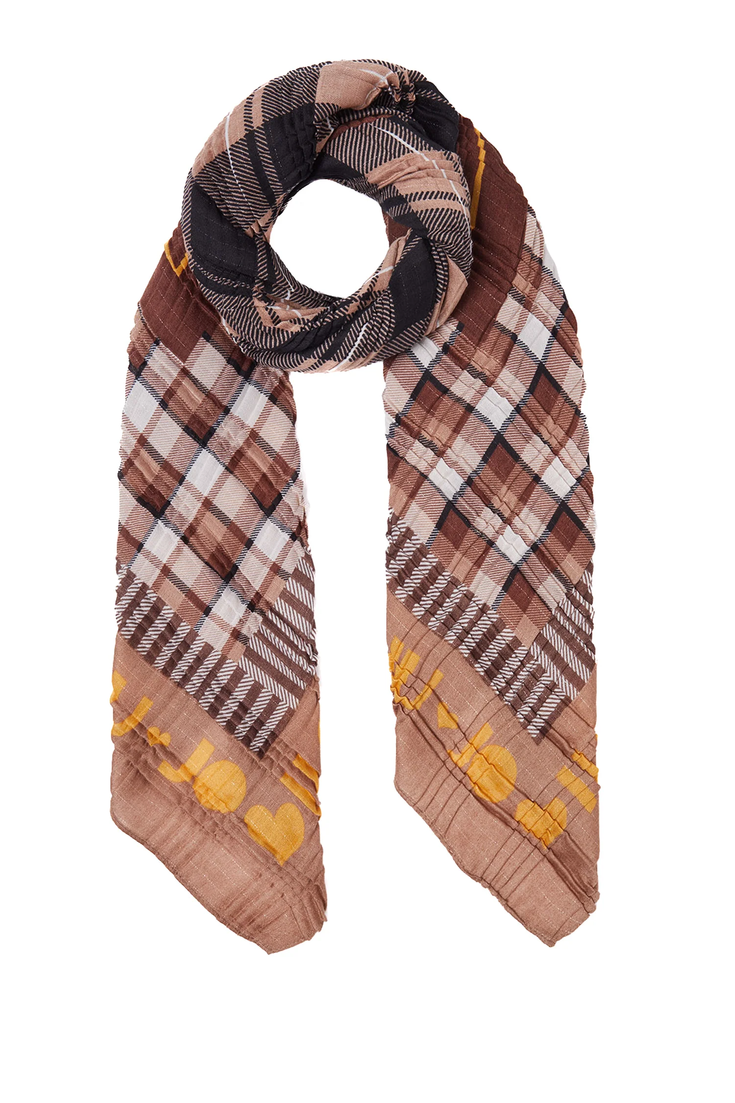 Foulard check cammello ecosostenibile con logo - immagine 2