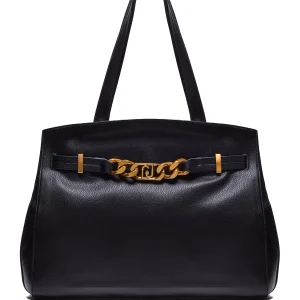 Tote bag nera con catena frontale