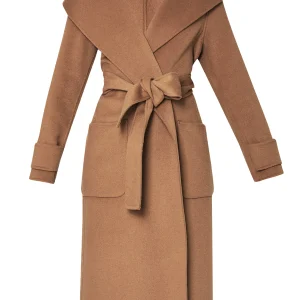 Cappotto cammello in misto lana con maxi revers e cappuccio