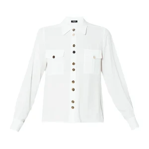 Camicia bianca ecosostenibile con collo alla francese e tasche sul petto