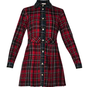 Vestito corto stampa tartan check rosso