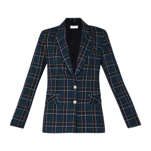 Blazer check verde con strass