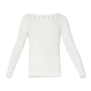 Maglia bianca Liu Jo Better con scollo a barca e dettagli in metallo