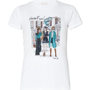 T-shirt bianca in cotone stretch con stampa “have fun”