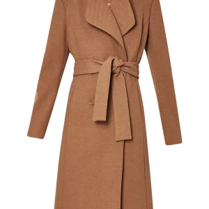 Cappotto cammello in panno con cintura