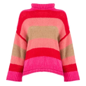 Maglia a collo alto “MARIEL” rosa in mohair con sfumatura degradè