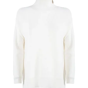 Maglia a collo alto “MARTINO” avorio in lana blend con zip laterale