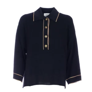 Maglia “MATTHIS” nera in lana blend con scollo a V e chiusura a camicia