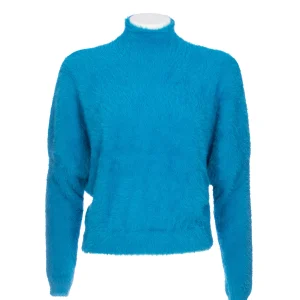 Maglia a collo alto “MINCIO” turchese effetto peluche