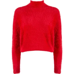 Maglia a collo alto “MINCIO” rossa effetto peluche
