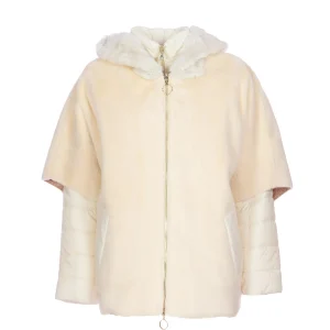 Eco-pelliccia reversibile “PAM” avorio con piumino coordinato
