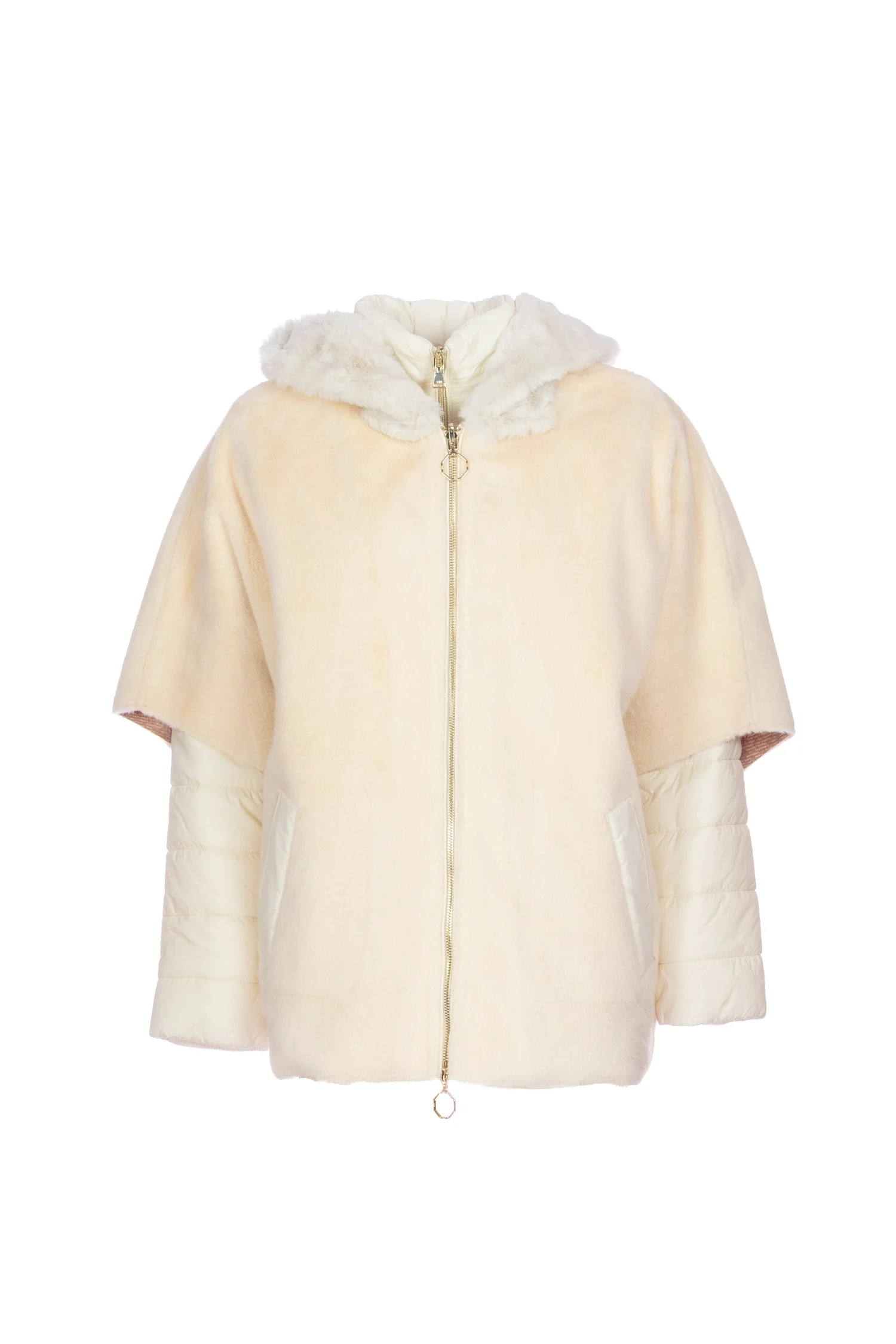 Eco-pelliccia reversibile “PAM” avorio con piumino coordinato
