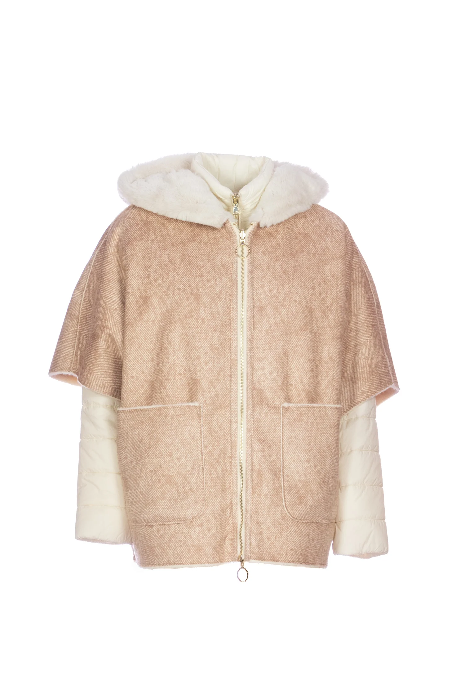 Eco-pelliccia reversibile “PAM” avorio con piumino coordinato - immagine 4