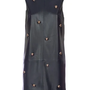 Abito corto “AKKA” nero in eco-pelle con borchie