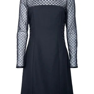 Abito corto “ARMY” nero con inserto in tulle e strass applicati sul davanti